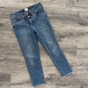 J. Crew Medium Wash 9" Toothpick Button Fly Raw Hem Skinny Ankle Jeans Size 26